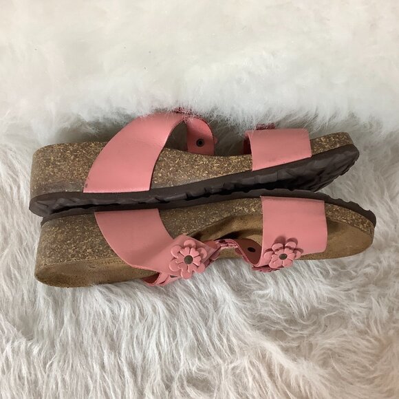 Sophia Milano Pink Leather Toe Loop Floral Flower Cork Bed Sandals 8.5-9 - Picture 5 of 8